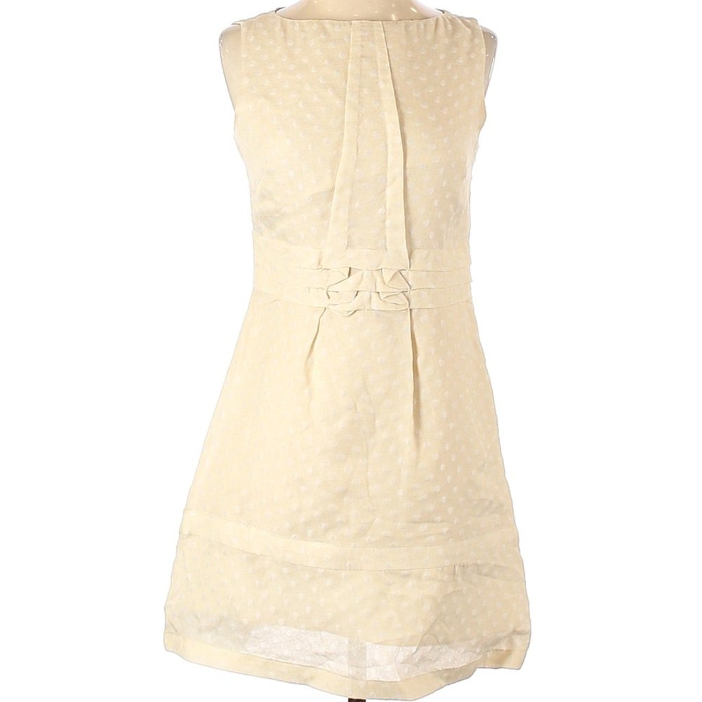 Leon Max Limited Edition Cream Polka Dot with Ruffle Waistline Dress sz 0 EUC
